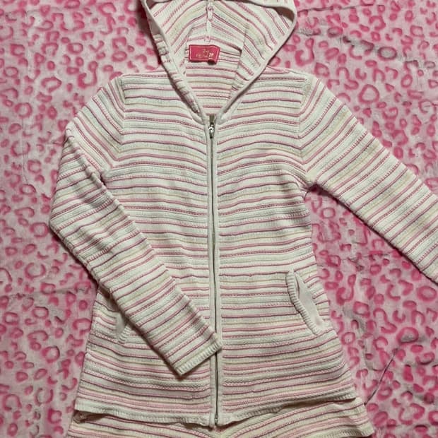 핑크 스트라이프 니트 후드집업 팬츠 set