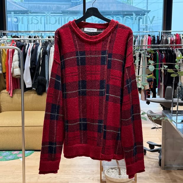 앤더슨벨 레드 어쉬매트리 체크 크루넥 니트 