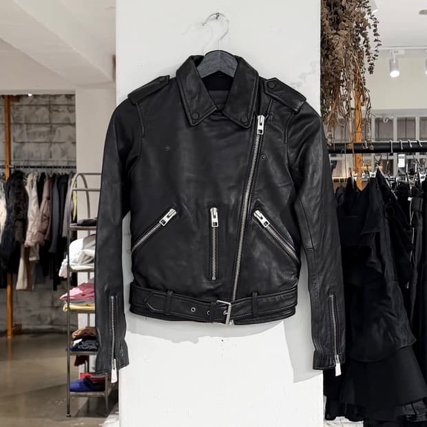 올세인츠 블랙 쉽스킨 레더 바이커 자켓