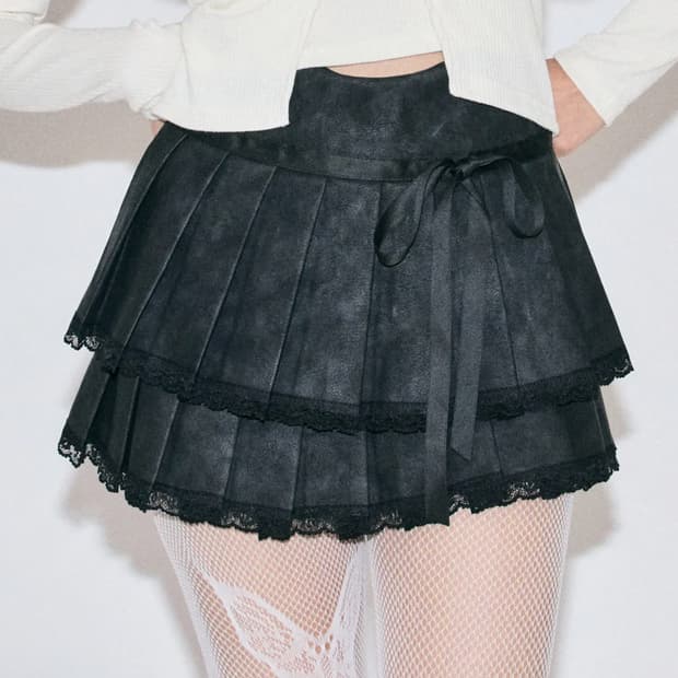 제로플래닛 클레어 비건 레더 플리츠 미니 스커트 치마 M