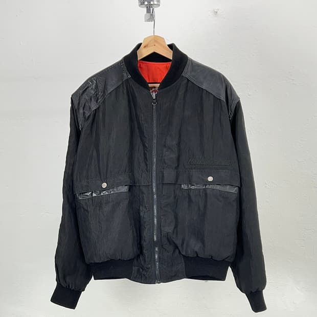 90s 할리데이비슨 블랙 나일론 레더 패치 포켓 블루종 자켓