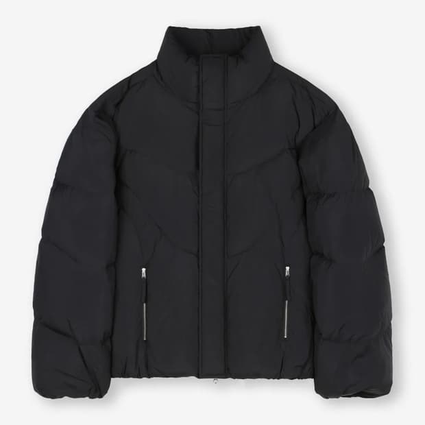 비슬로우 퍼플 CURVED LINE SHORT PUFFER DOWN