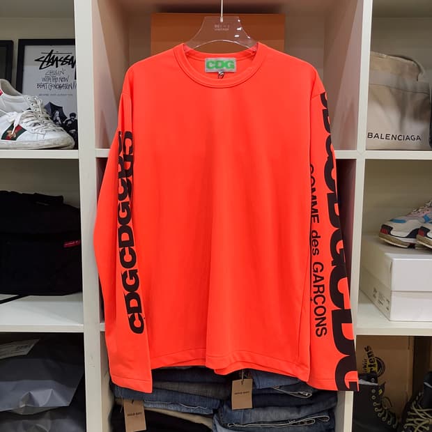 CDG 꼼데가르송 네온 로고 메쉬 롱슬리브 XL