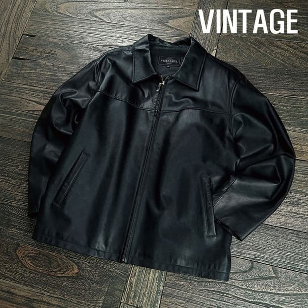 [빈티지] 리얼 쉽스킨 양가죽 집업 레더 자켓 블랙 M20085