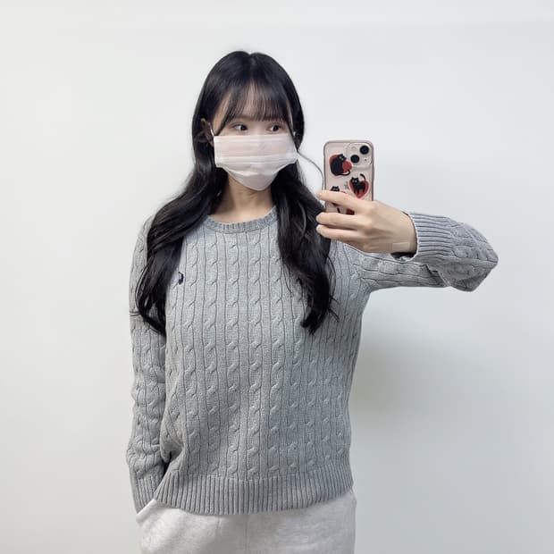 폴로 랄프로렌 포니 로고 케이블 니트 그레이
