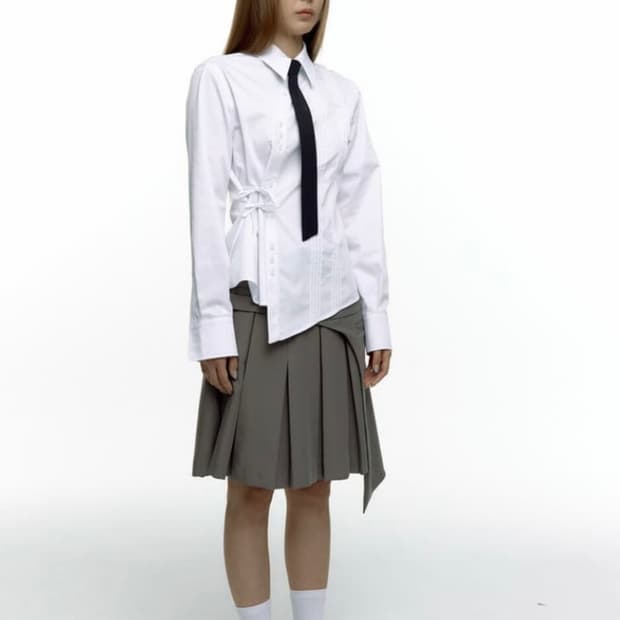 카시코 에이프런 플리츠 스커트 다크그레이 S