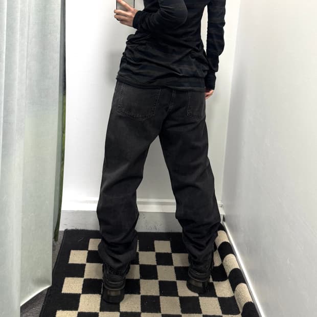 유니클로 흑청 와이드 팬츠