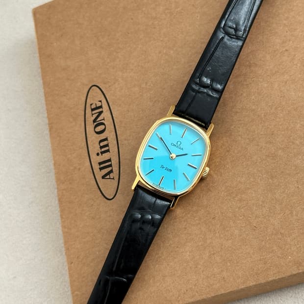 정품 오메가 수동 625 엘립스 이청아 드빌 터키블루 금장 여자 시계