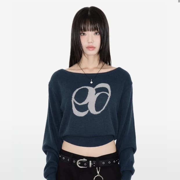 애즈온 보트넥 니트 블루그린