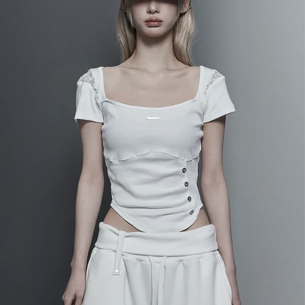 에트오소메 반팔 bust line pintuck detail top