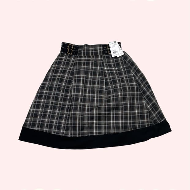 Axes femme 블랙 브라운 체크 버클 스커트 