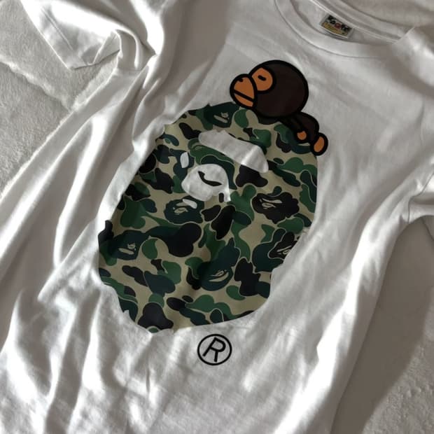 베이프 ABC 카모 마일로 온 빅 에이프 티셔츠 화이트 그린 M