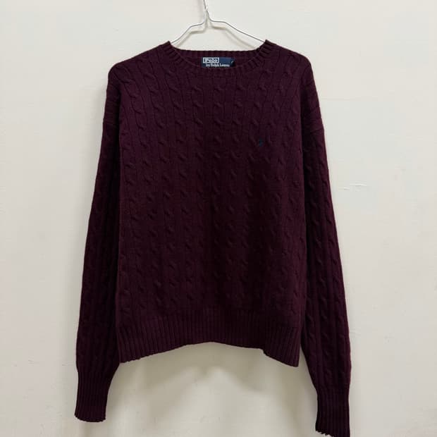 폴로랄프로렌 버건디 꽈배기니트