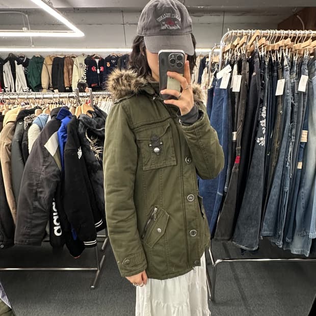 L)In The Attic 빈티지 퍼 후드 밀리터리 야상 자켓