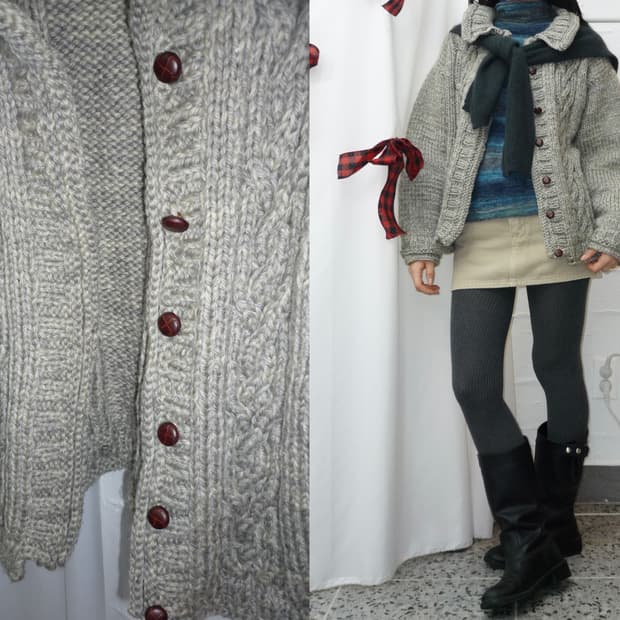 Cloud grey knit open cardigan