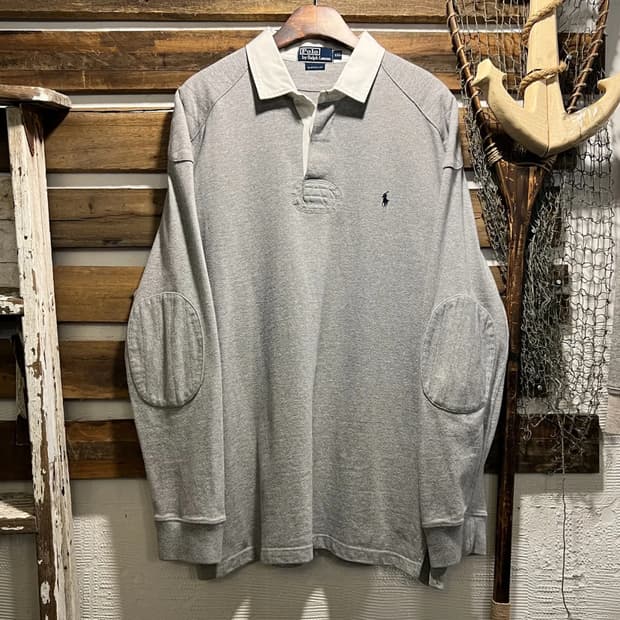[2XL]폴로 랄프로렌 엘보패치 그레이 럭비 티셔츠