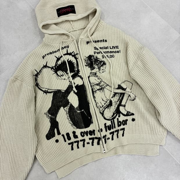 나나 프린팅 니트 워머집업