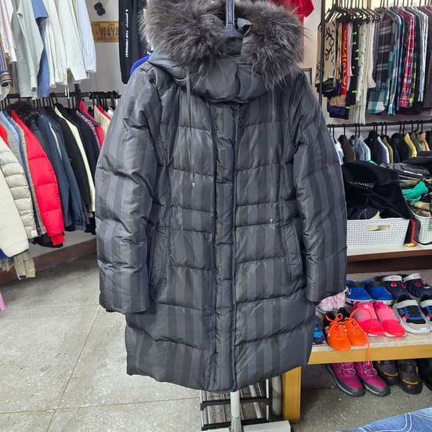 크로커다일 후드 퍼 롱패딩 블랙 (1330)