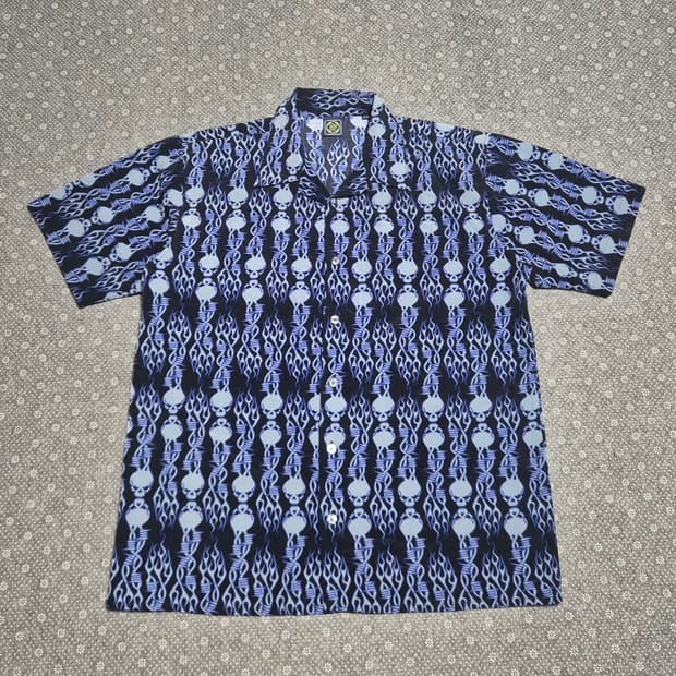 [M,실측L] 스컬 프린팅 볼링셔츠 -536