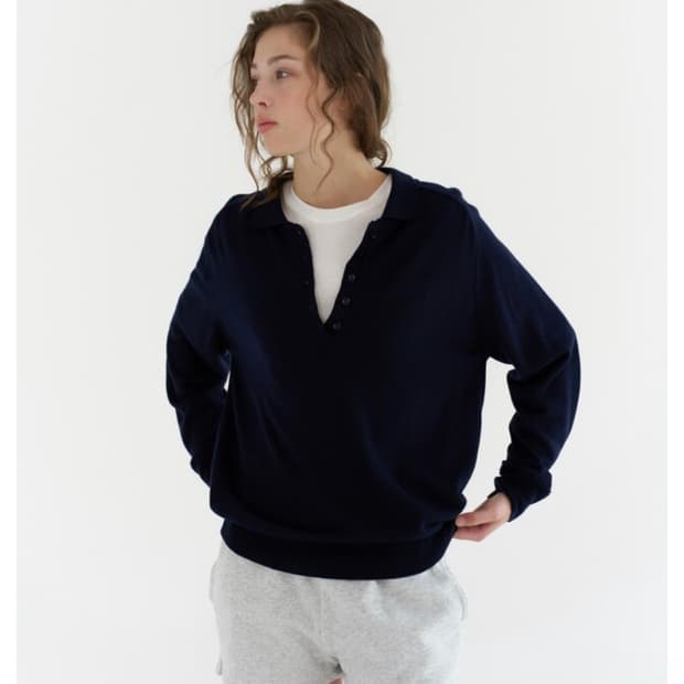 지비에이치 wool silk polo knit navy 