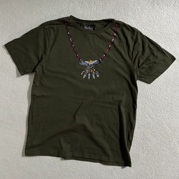 일본빈티지 OBLO 카키 디자인 반팔 티셔츠