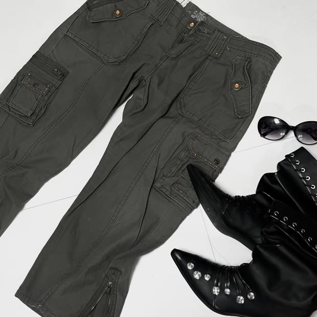 빈티지 y2k  갸루 펑크 7부카모그레이 팬츠