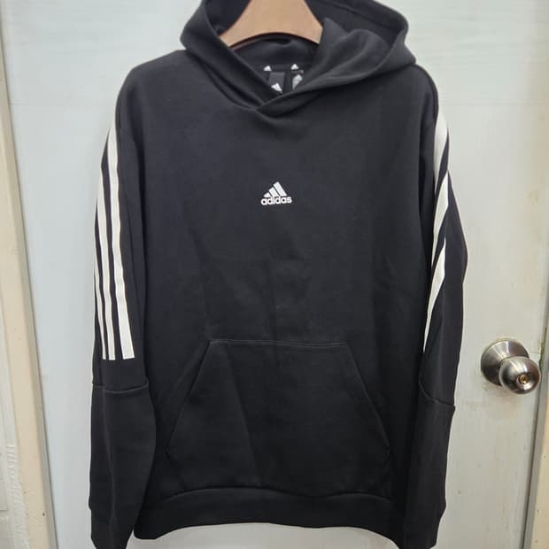 100,L)) adidas 아디다스 후드티셔츠! 블랙&화이트! 상태굿~