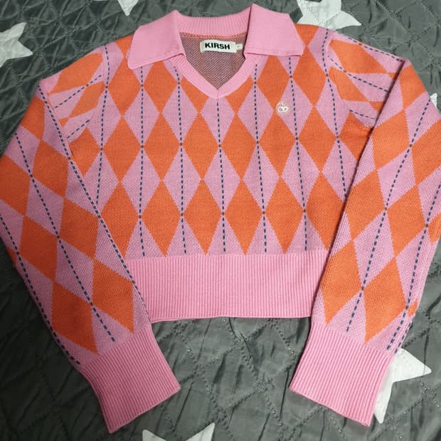 키르시 크롭 아가일 니트 핑크 (M)