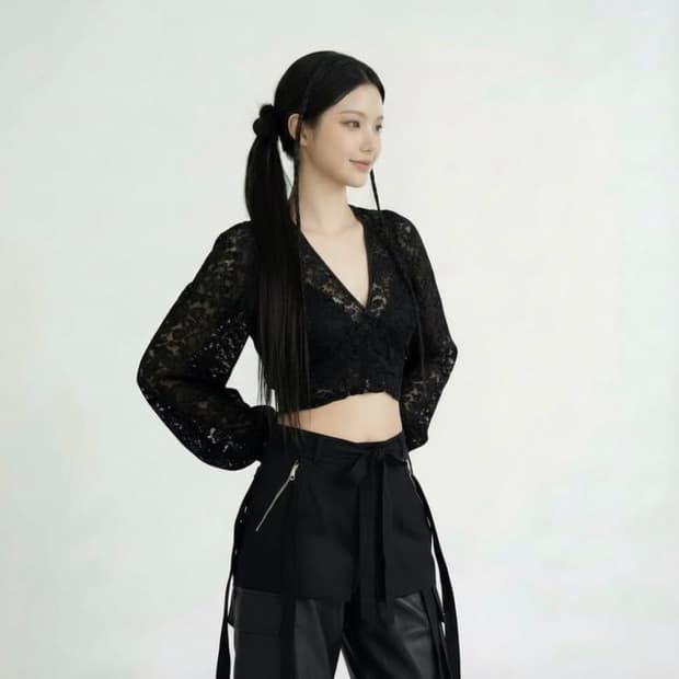 블랙 레이스 볼레로 블라우스