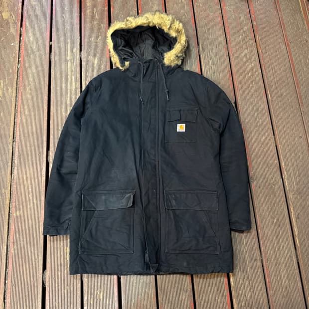 칼하트 블랙 퍼 후드 워크 자켓
