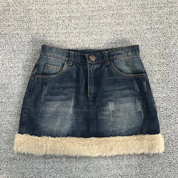 퍼 미니 데님 스커트