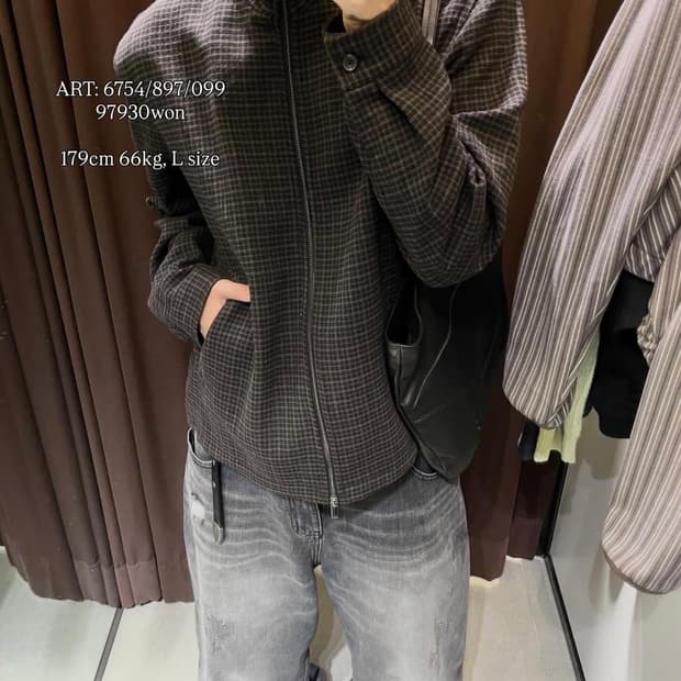 자라 체크 스트릭처 점퍼