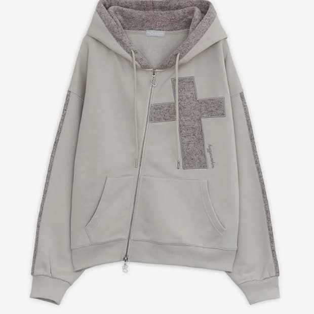 허그유어스킨 후드집업 cross patch hoodie zip-up오트밀