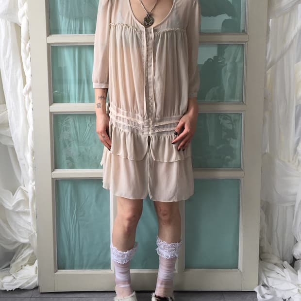 Crochet trimming button up one piece car