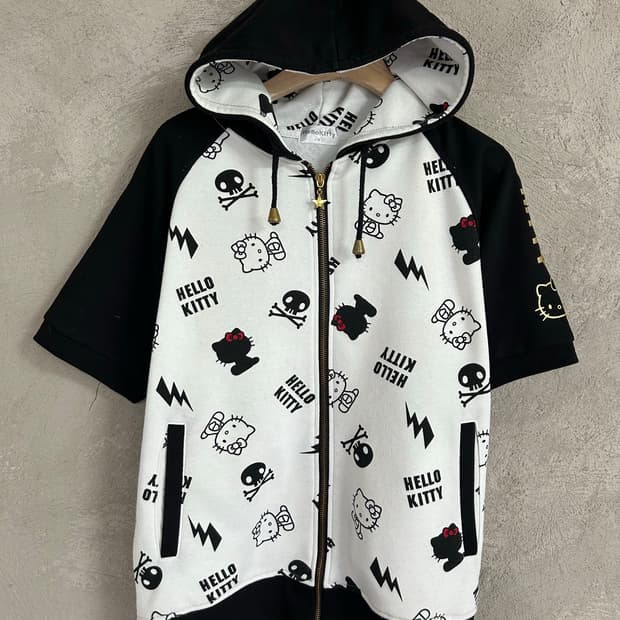 Hello kitty 반팔 후드 집업. Y2k 펑크