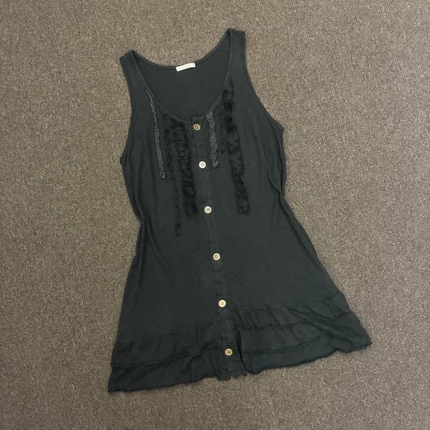L)Japanese vintage 여성 단추 플리츠 나시 원피스