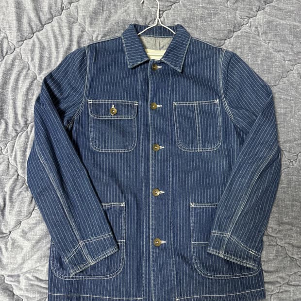 아메카지 스트라이프 청자켓