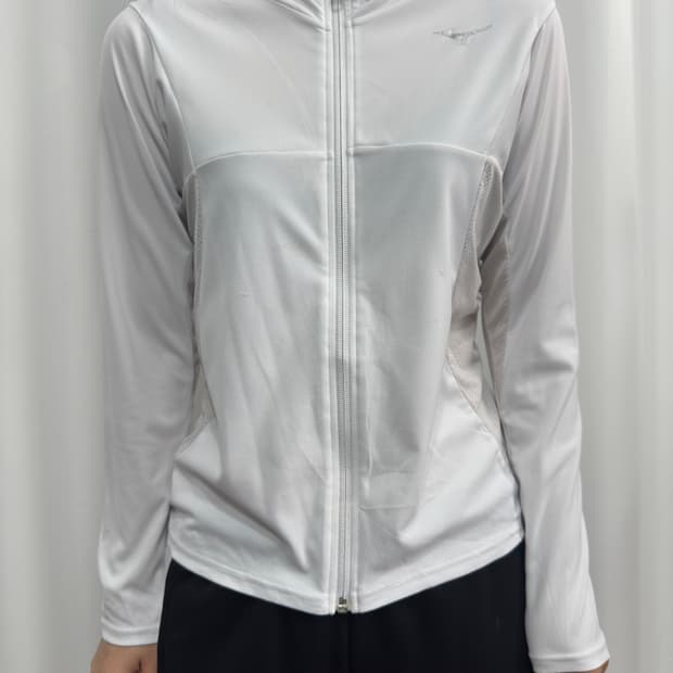 mizuno white slim hood zipup