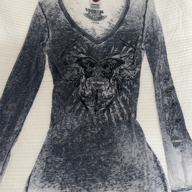 할리데이비슨 펑크 스컬 나비 프린팅 롱 슬리브