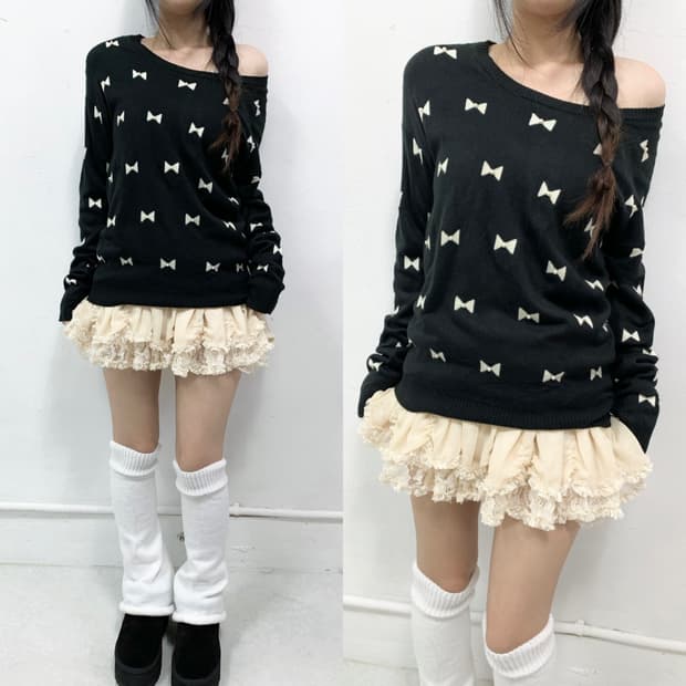 [SORRIDERE] 소리데레 로걀 리본 원숄더 니트