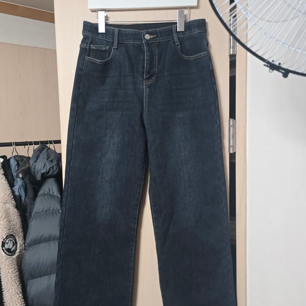 (새상품)엘블로썸 여성 밴딩 기모 와이드 스판 데님진 
32 XL