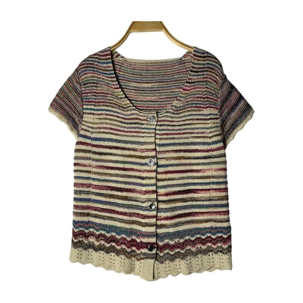 [JPN] 빈티지 모리걸 스트라이프 하프 가디건