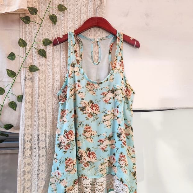 민트 플라워 민소매 블라우스 모리걸 하구미 빈티지 러블리