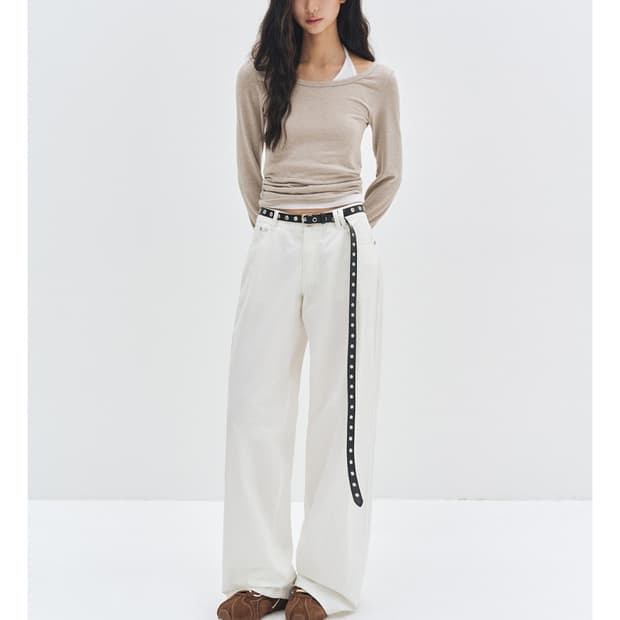 데케트 우먼 로우 라이즈 와이드 진 아이보리 L사이즈