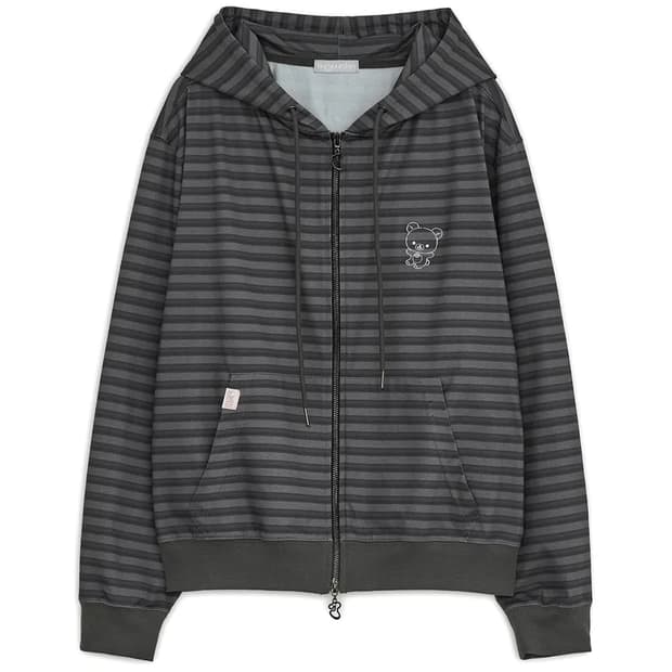 허그유어스킨 코리락쿠마 스트라이프 후드집업 차콜 리락쿠마 후디