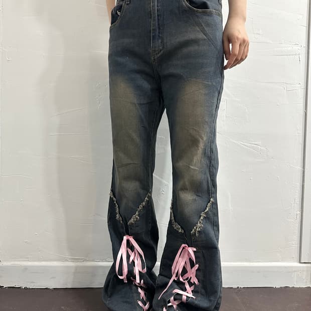 romwe eyelet detail denim pants