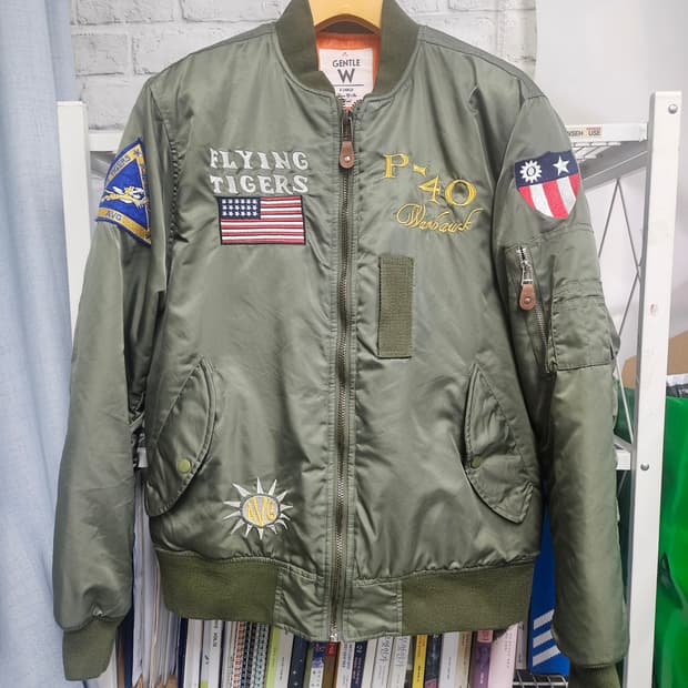 젠틀 플라잉타이거 항공점퍼 패딩 95 카키 봄버자켓 XD37