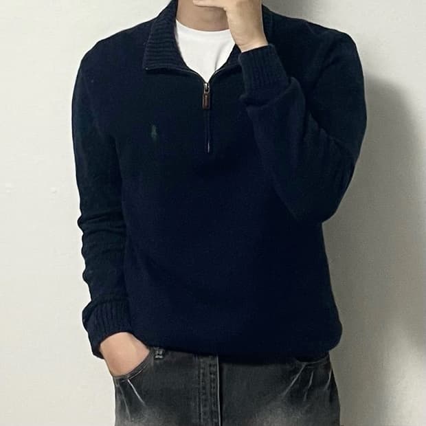 폴로 코튼 반집업 니트