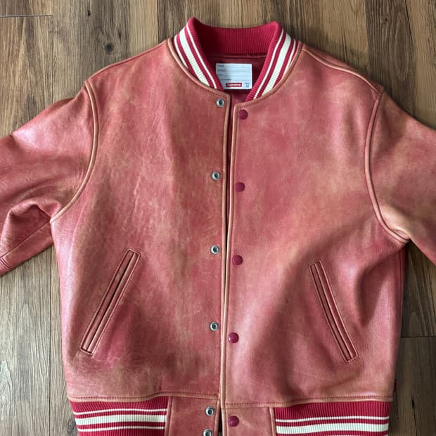 슈프림 원 자켓 레더 바시티 레드 M