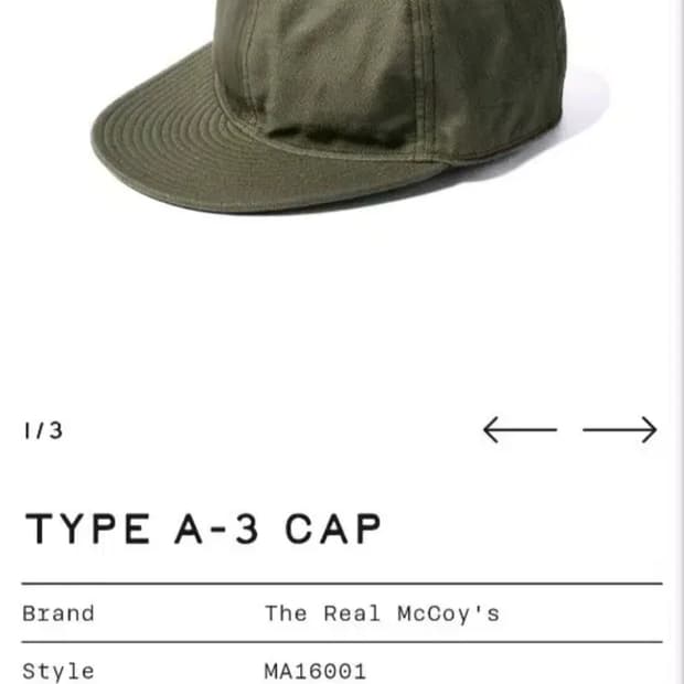 리얼맥코이 A-3 캡 올리브